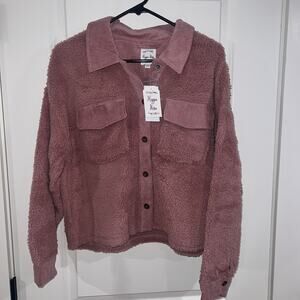 Hippie Rose Womens Corduroy Trimmed Sherpa Fleece Jacket Large
